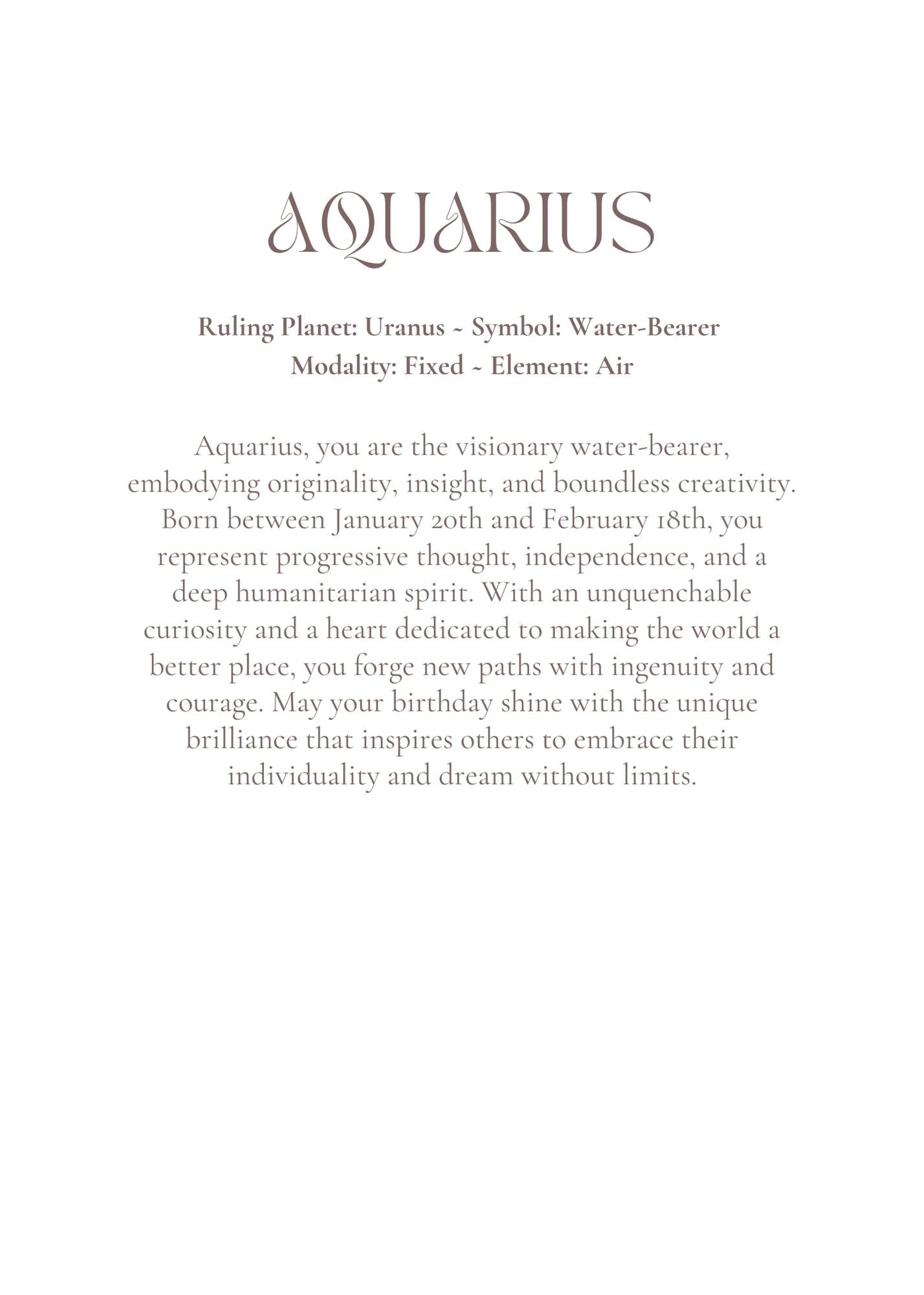 Aquarius Zodiac Birthday Card