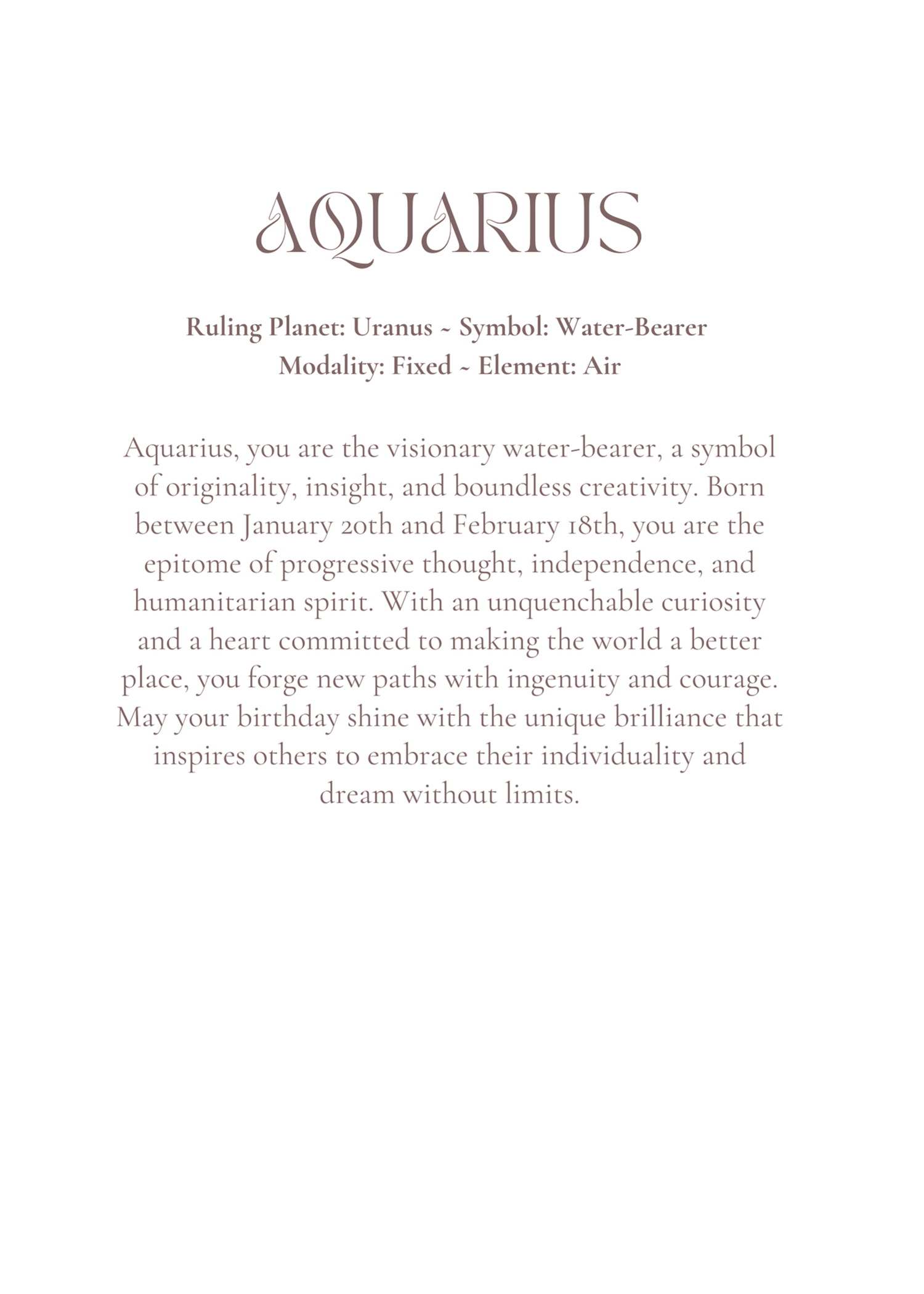 Aquarius Zodiac Birthday Card