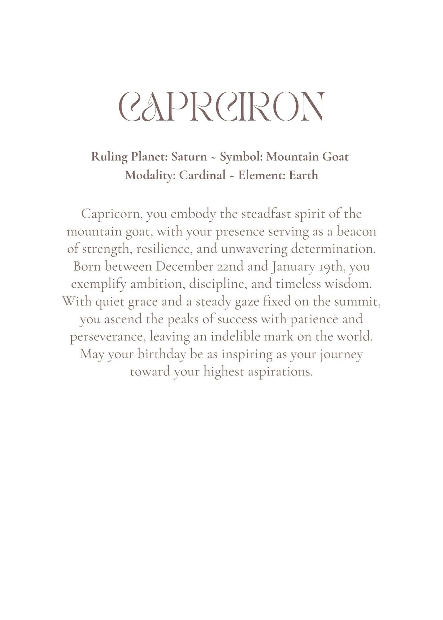 Capricorn Zodiac Birthday Card