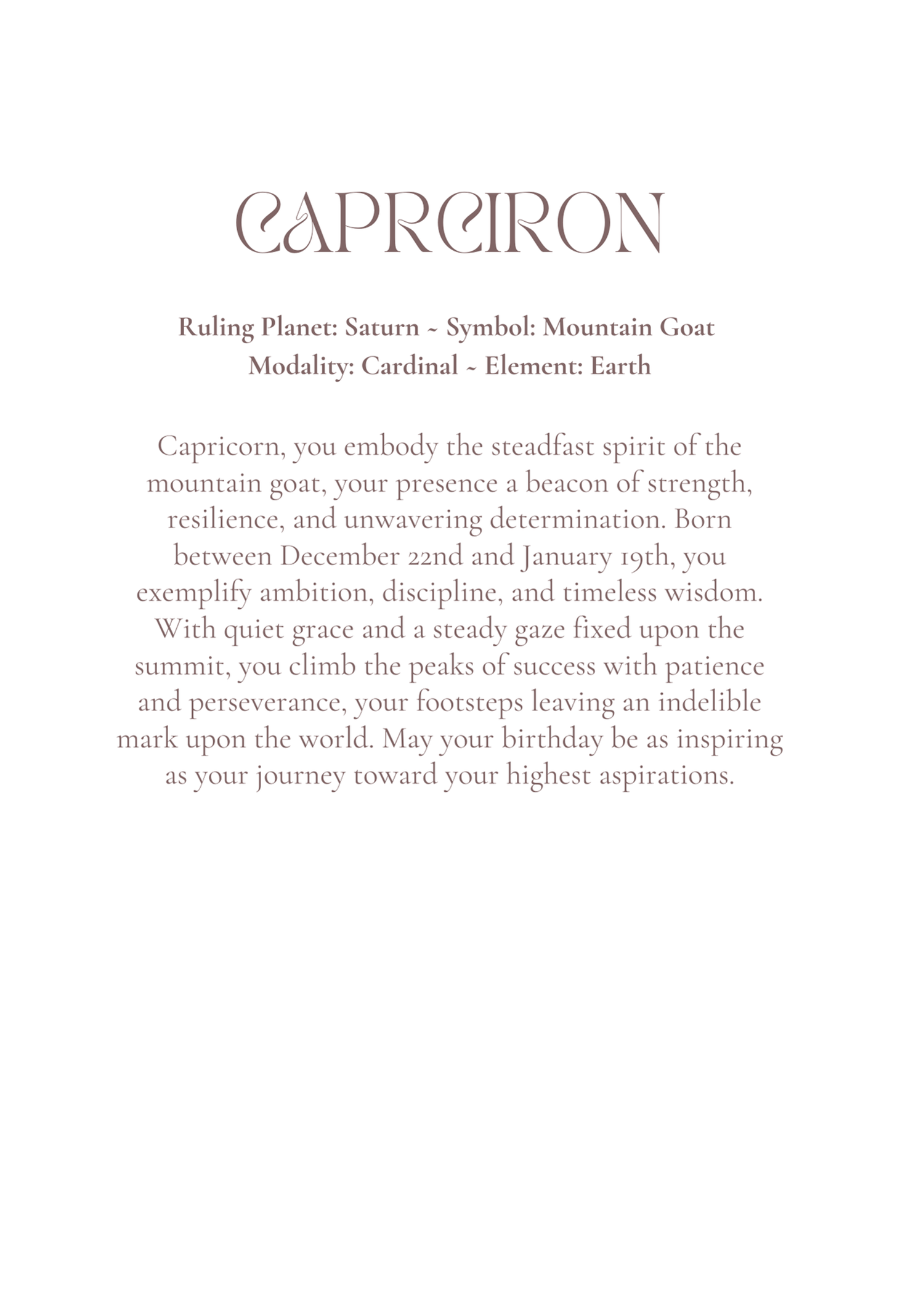 Capricorn Zodiac Birthday Card