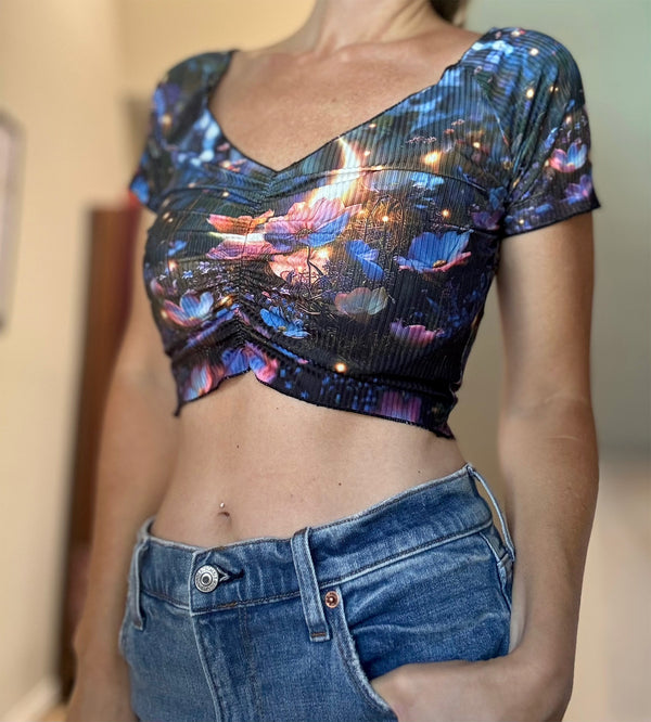 Flower Sanctuary Ribbed Crop Top