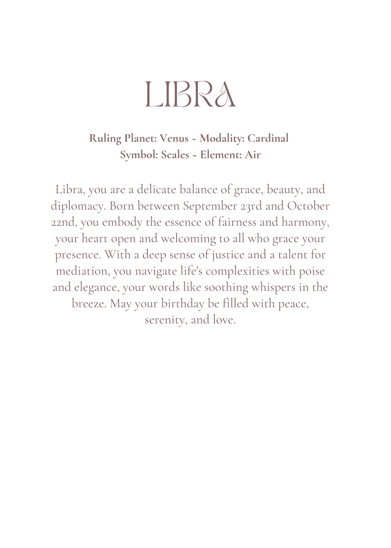 Libra Zodiac Birthday Card