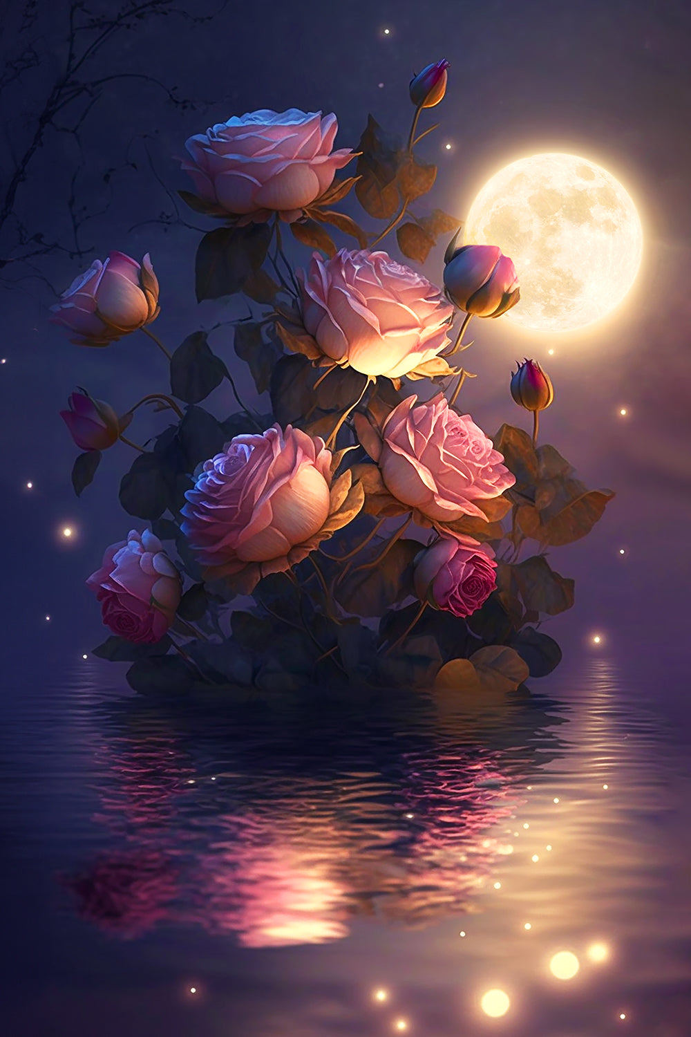 Moonlit Roses Fine Art Print