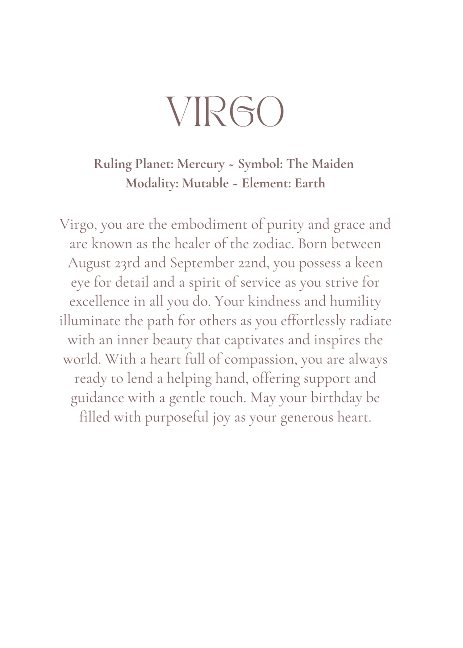 Virgo Zodiac Birthday Card